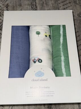 cloud island Muslin Blankets Set - Blue, White, Green